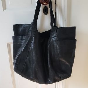 ANAT MARIN AVERSA BLACK SHIMMER METALLIC LEATHER SHOULDER TOTE BAG
